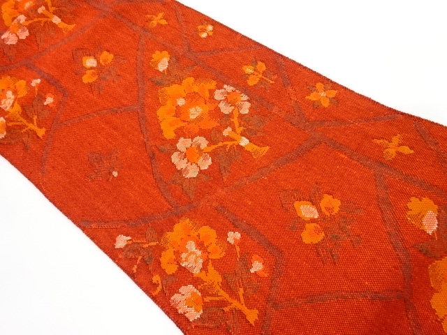 手織り真綿紬枝花模様名古屋帯